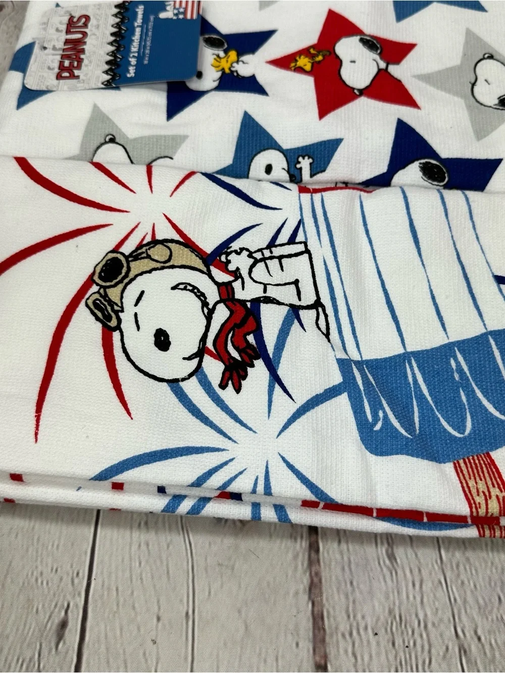NWT Peanuts Snoopy Kitchen Towels patriotic 4th of july simmer firework festive